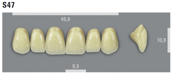 VITA MFT фронтальные верхние зубы, цвет 2L1.5 (B2), размер S47, 6 шт.