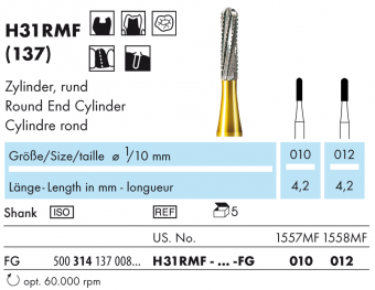 NTI H31RMF-010-FG - бор ТВС для ТН (FG), для разрезания коронок (1 шт.)